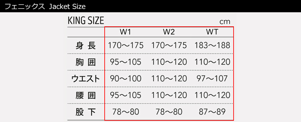 フェニックスサイズ表