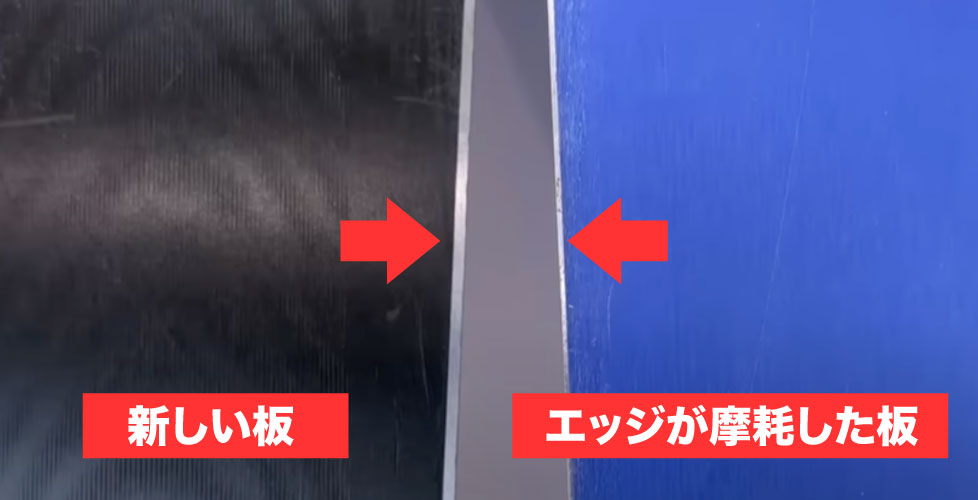①エッジの摩耗